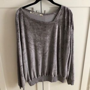 Gray velour shirt with offset neckline